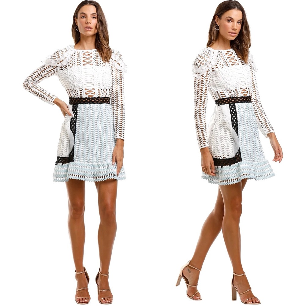 NWT Self-Portrait Frill Shoulder Panel Lace Mini Dress